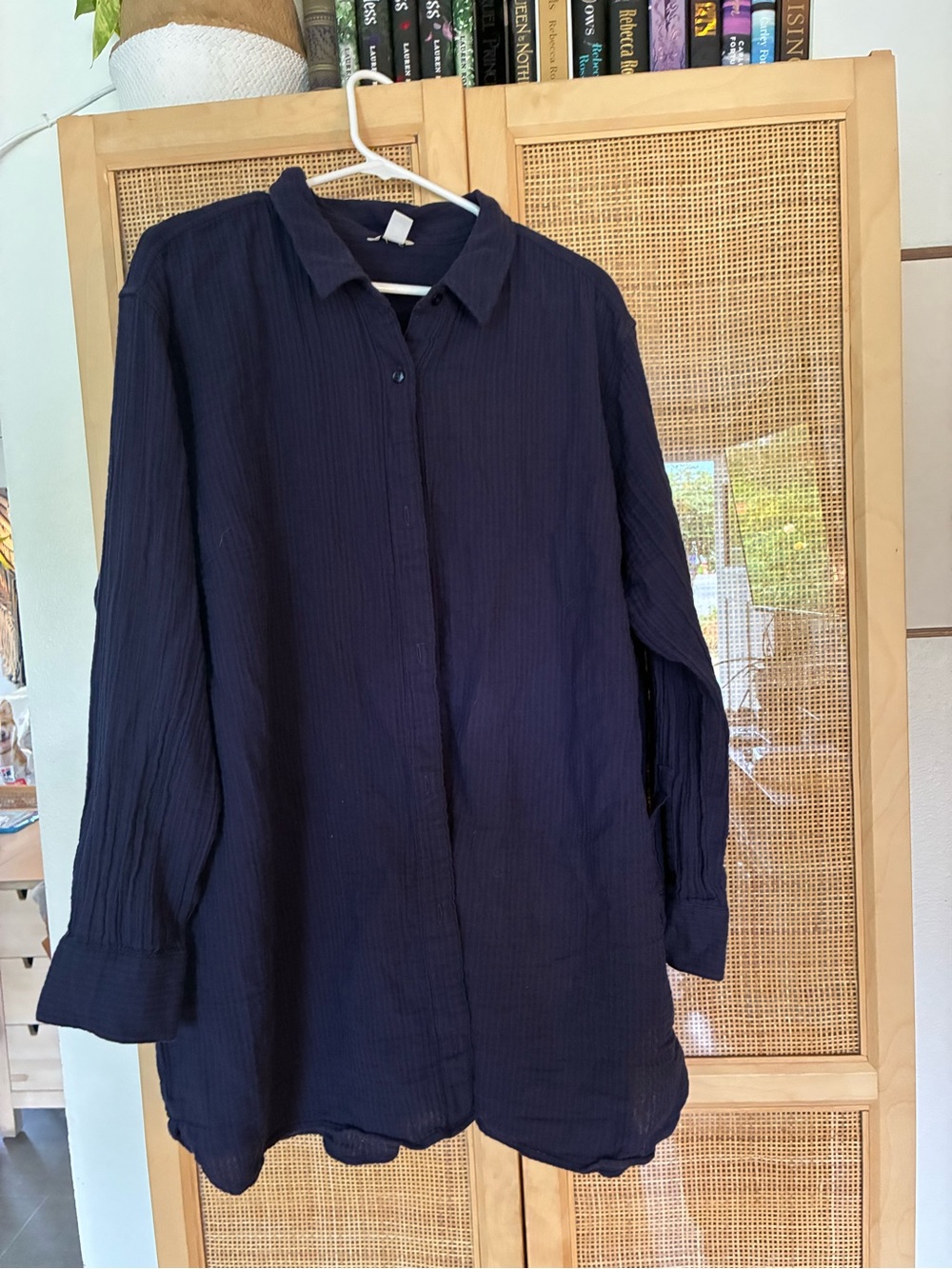 LL Bean Navy Long Sleeve Button-Up Jacket Shirt